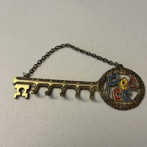 Vintage Judaica Brass Wall Hanging Key Holder Jewish Judaism PEACE Israel